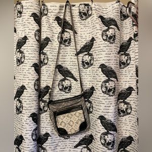 Cloth boho crossbody bag, black & white